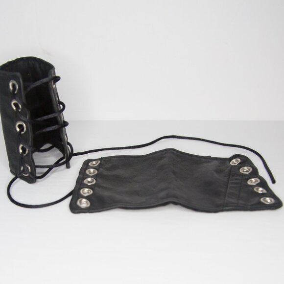 SOLD Renaissance Faire Medieval Style Black Leather Gauntlet Bracelets Set - Picture 5 of 9